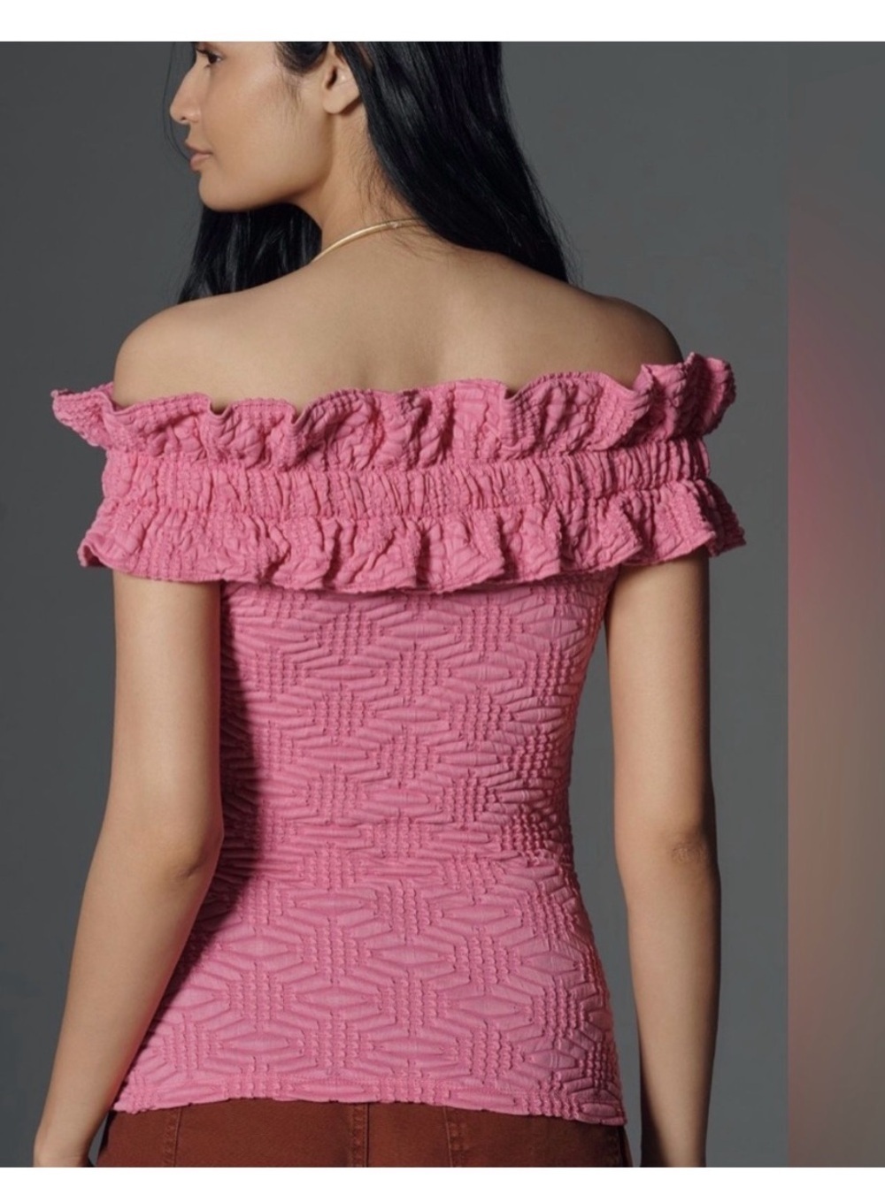 Maeve Textured One-Shoulder Ruffle Knit  in Pink - Picture 2 of 5